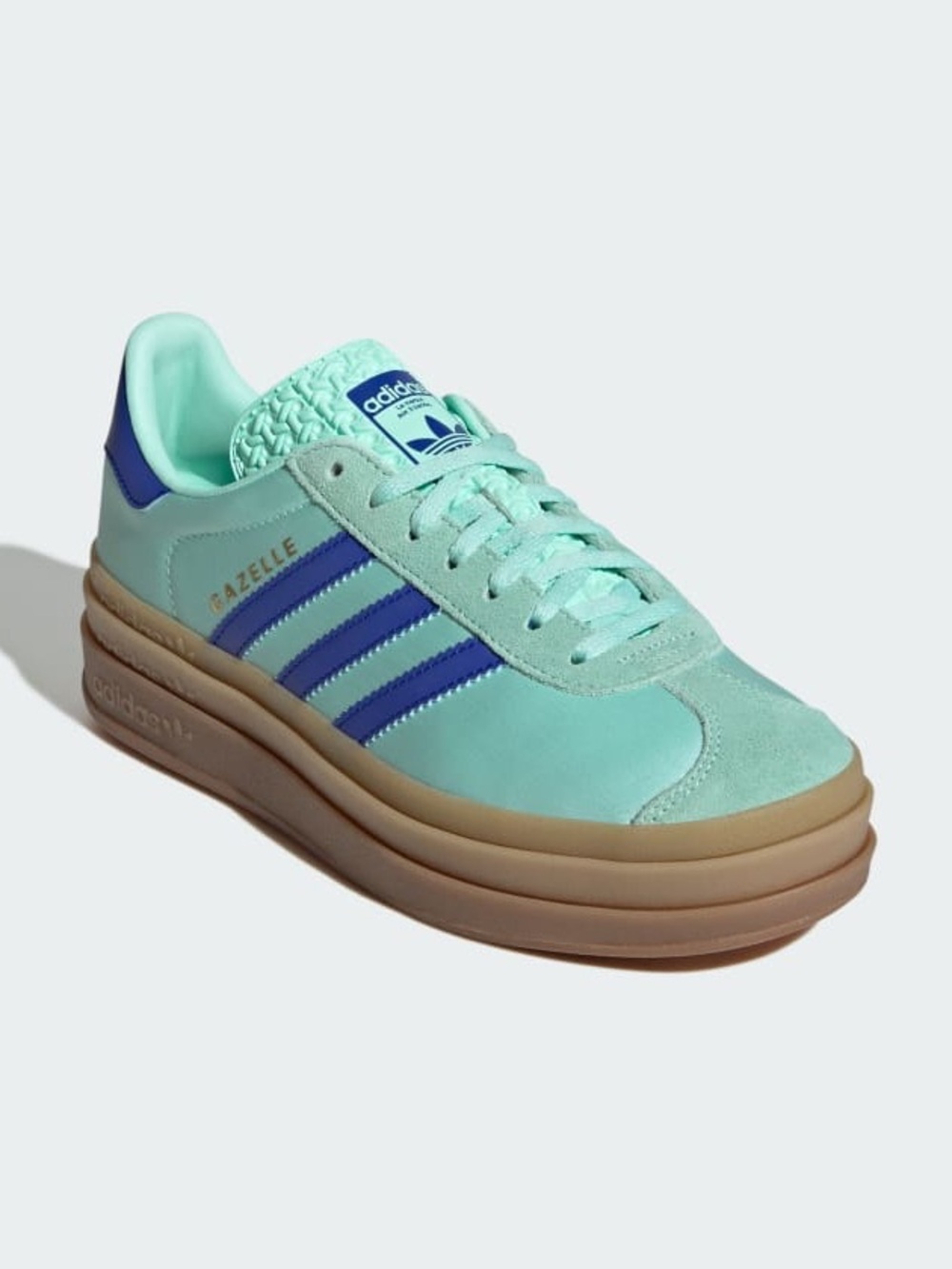 NWOT adidas GAZELLE BOLD SHOES
In Clear Mint/Lucid Blue/Gold Metallic
Size 9.5 - Picture 3 of 13